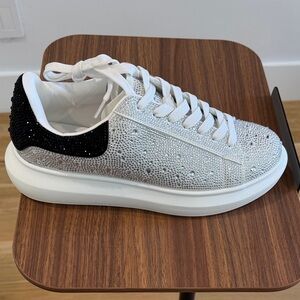 Steve Madden White Crystal Sneaker with Black Heel